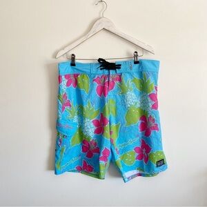 MAUI & SONS Blue Hawaiian Floral Swim Trunks Shorts Men’s 36